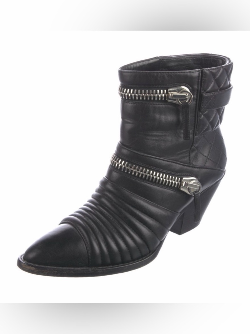 Giuseppe Zanotti 38.5 Black Quilted Leather Ankle Boots with Silver Zippers